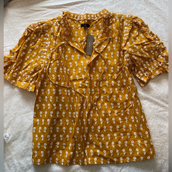 NWT JCrew ruffle sleeve cotton flower top, mustard - Picture 10 of 12